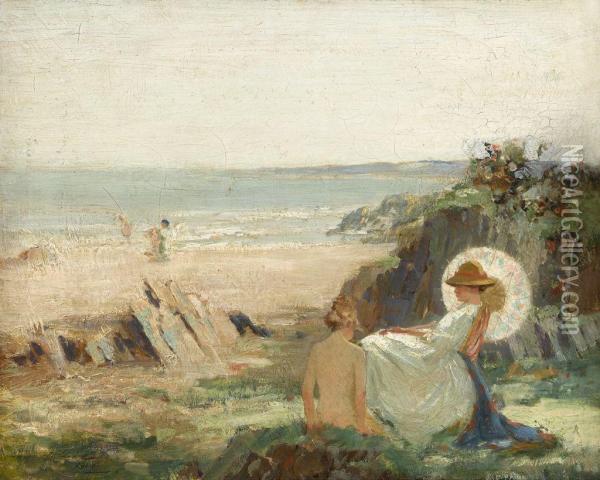 Bathers On The Shore Oil Painting - William Hannah Clarke