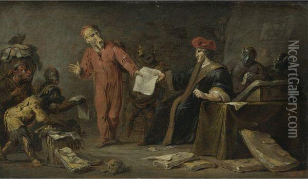 Faust Selling His Soul To Mephistopheles Oil Painting - Jan Jansz. Buesem