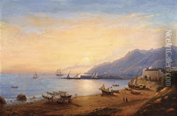 The Bay Of Salerno Oil Painting - Johann Wilhelm Bruecke