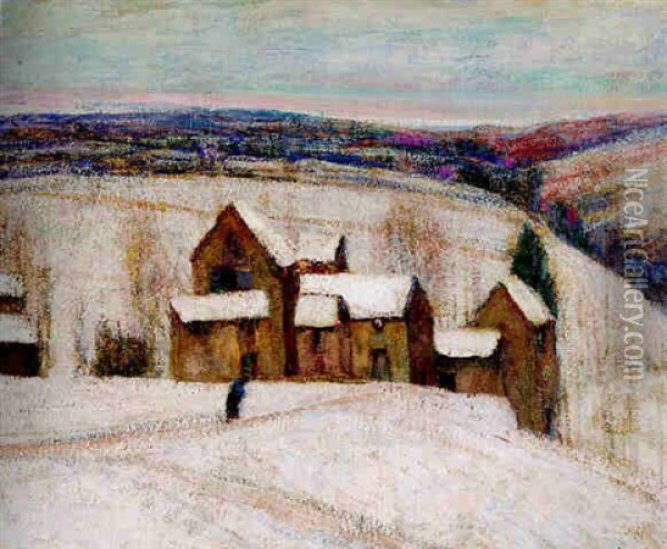 Village Enneige Oil Painting - Victor Charreton