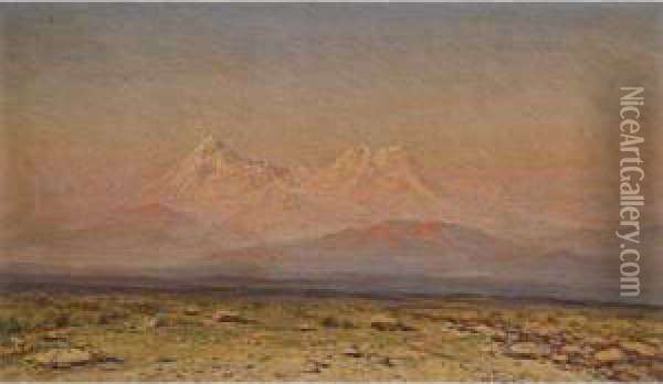 Mountains At Sunset Oil Painting - Ilya Nikolaevich Zankovsky