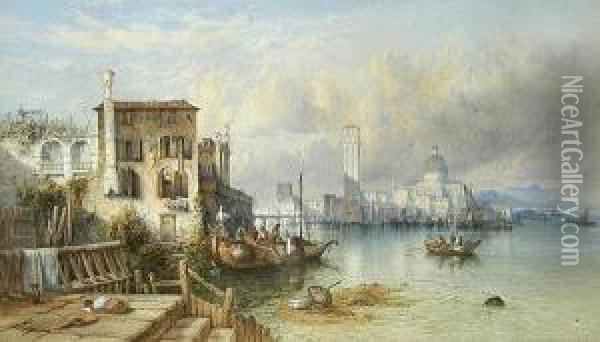 Italian Lake Scene Oil Painting - Edwin St John
