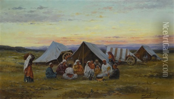 Evening At The Camp Oil Painting - Richard Karlovich Zommer
