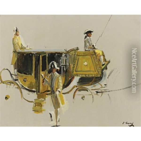 Liveried Attendants And Coach Oil Painting - John Lavery