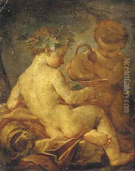 The Nurture of Bacchus Oil Painting - Giulio Carpione