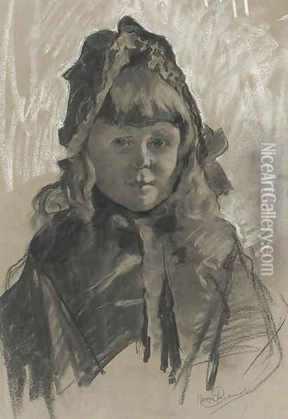 Portrait of a girl wearing a bonnet and a cape Oil Painting - Mose Bianchi Di Giosue