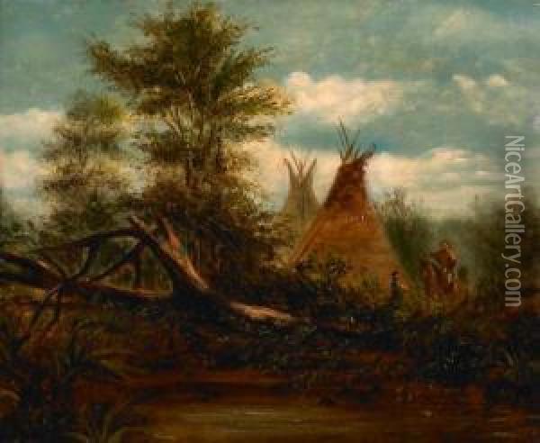 Assinboine Encampment Oil Painting - John Mix Stanley