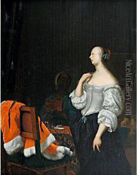 Donna Allo Specchio Oil Painting - Frans van Mieris