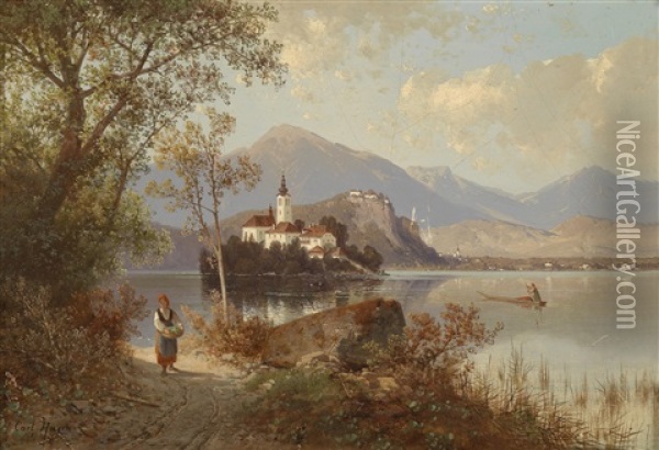 Blick Auf Den Bleder See, Auch Veldeser See Genannt Oil Painting - Carl Hasch