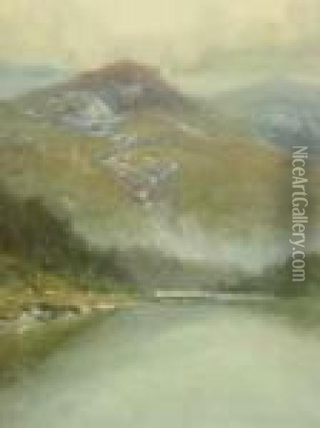 Tranquil Valley Lake Oil Painting - William Joseph Wadham