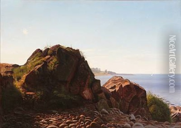 Coastal Scene From Bornholm, Denmark Oil Painting - Johannes Herman Brandt