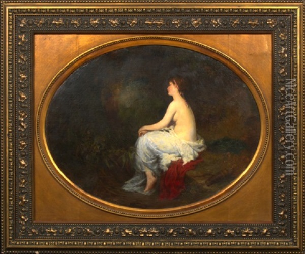 Classical Maiden In An Arcadian Landscape Oil Painting - Robert Julius Beyschlag
