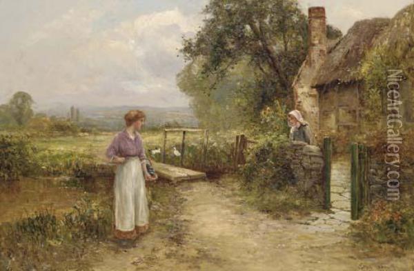 Outside The Cottage Oil Painting - Ernst Walbourn
