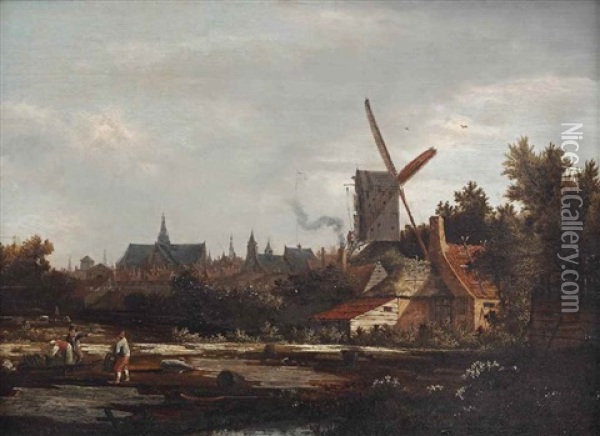 A View Of The Bleaching Fields And Ramparts Of Haarlem Oil Painting - Anthonie Van Borssom