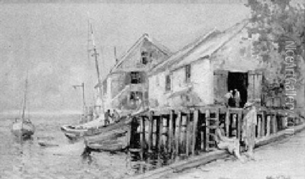 Provincetown Pier Scene Oil Painting - Arthur Vidal Diehl