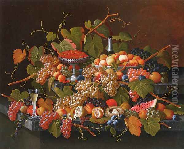 Still Life with Fruit and Champagne III Oil Painting - Severin Roesen
