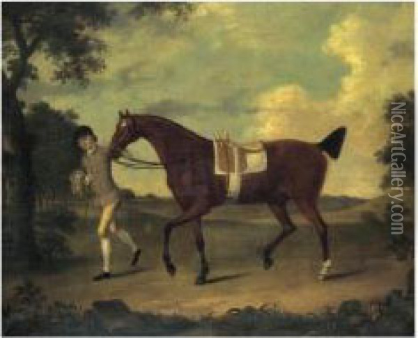 Sprightly, A Lady's Hack Held By A Groom Oil Painting - Francis Stringer