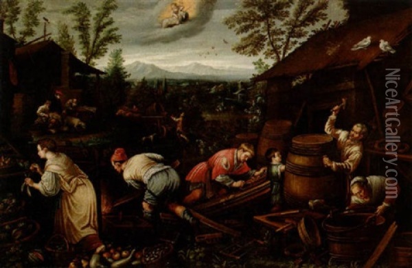 I Tunnbindarens Verkstad Oil Painting - Jacopo dal Ponte Bassano
