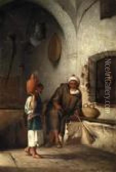 Marchand De Grain A Tanger Oil Painting - Charles Zacharie Landelle