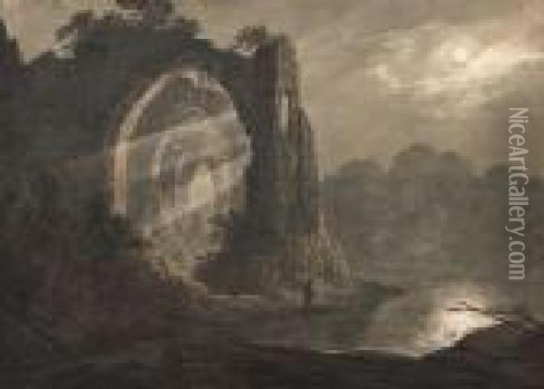 Ruined Abbey By Moonlight Oil Painting - William Payne