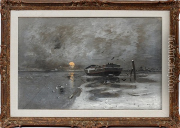 Evening Coastline Scene With A Ships Hull Oil Painting - Wilhelm von Gegerfelt