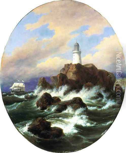 Longships Lighthouse, Land's End Oil Painting - Thomas Birch