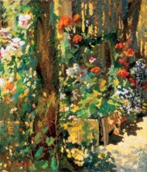 Sunlit Flowery Garden Oil Painting - Ritta Boemm