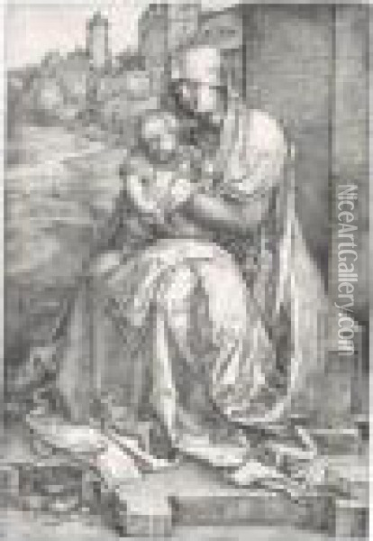 The Virgin And Child Seated By The Wall (bartsch 40; Meder, Hollstein 36) Oil Painting - Albrecht Durer
