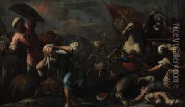 Tommasso Mocenigo Leading The Venetian Army Against The Turks Oil Painting - (Alessandro) Padovanino (Varotari)
