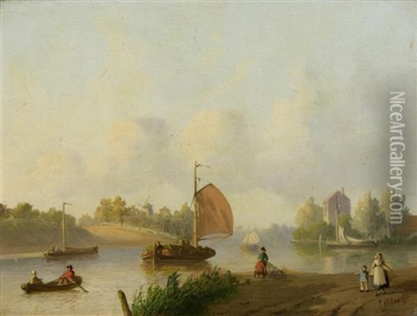 Flusslandschaft Mit Segelbooten Oil Painting - Joseph Bles