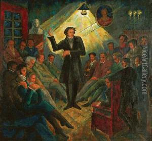 Paryska Improwizacja Mickiewicza, Przed 1926 Oil Painting - Jerzy Edward Winiarz