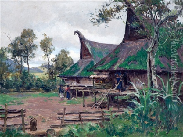 Minangkabau Village, Sumatra Oil Painting - Carel Lodewijk Dake the Younger
