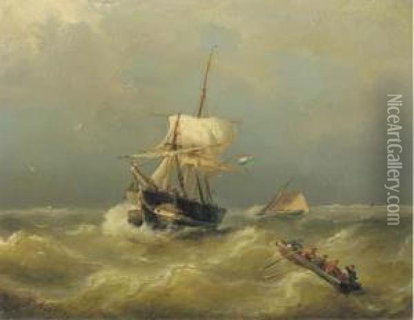 Shipping On Choppy Waters Oil Painting - Nicolaas Riegen