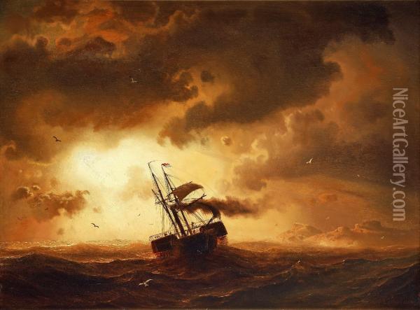 Hjulangare Pa Stormigt Hav Oil Painting - Marcus Larson