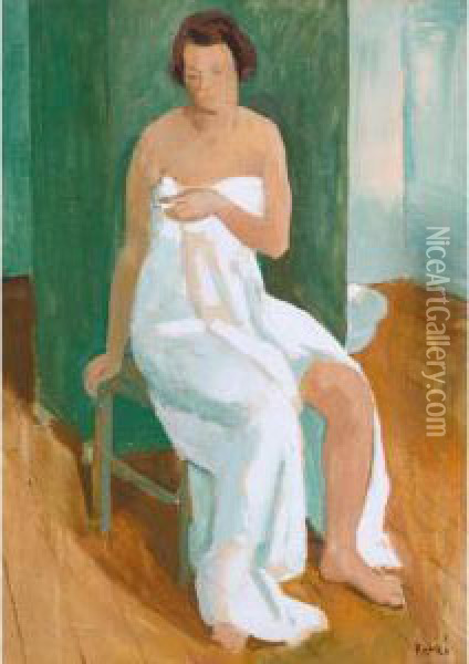 Nude Cloaked In A White Cloth Oil Painting - Karoly Patko
