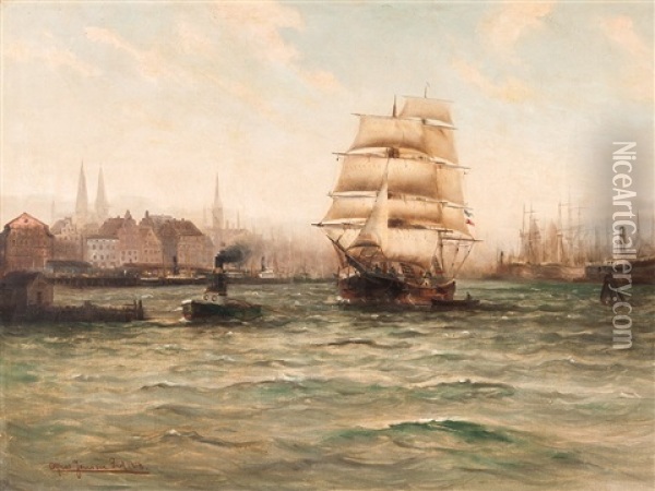 Ships In The Port Oil Painting - Alfred Serenius Jensen