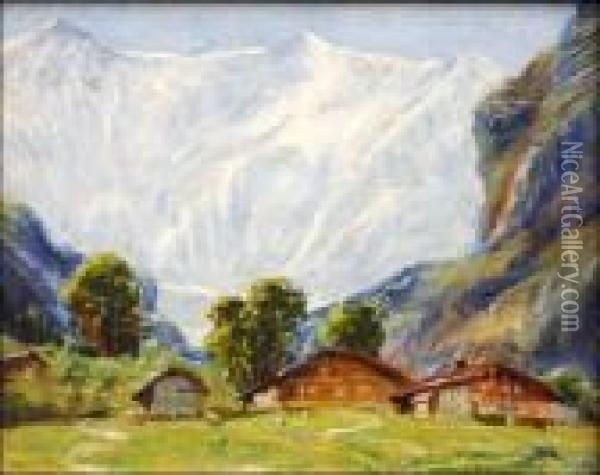 Village In The Valley Oil Painting - John Fabian Carlson