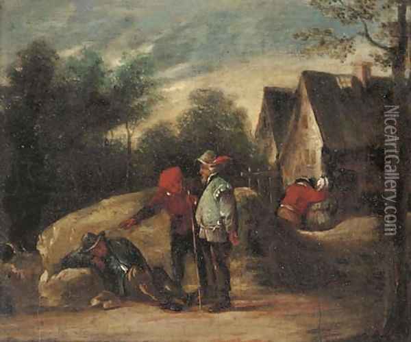 Travellers at rest on a track Oil Painting - David The Younger Teniers