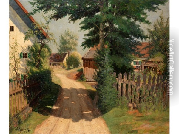 Sommerliche Dorfstrasse Oil Painting - Jakob Koganowsky