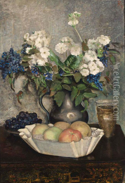 A Still Life With Fruit And Flowers Oil Painting - Piet Meiners