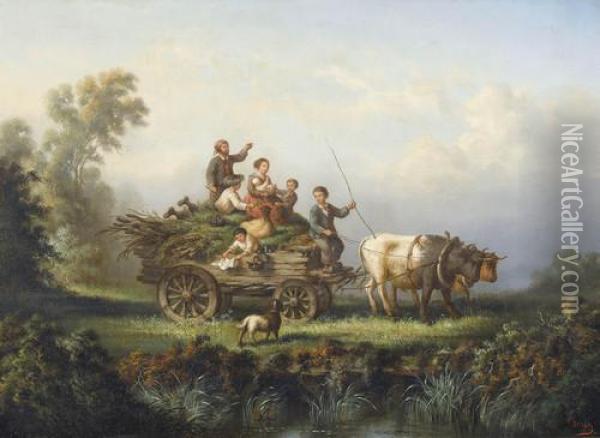 Zwei Pastorale Landschaften Mit Staffage. Gegenstucke Oil Painting - Prosper Ferey