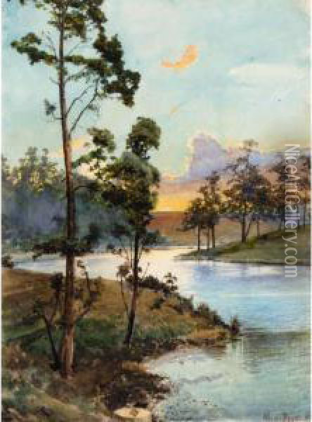Sunset Oil Painting - Albert Nikolaivich Benua