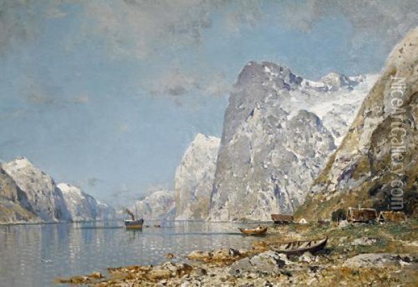 A Norwegian Fjord Oil Painting - Walter Moras