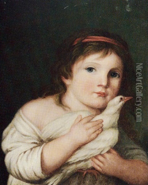A Young Girl Holding A Dove Oil Painting - Jeanne-Philiberte Ledoux
