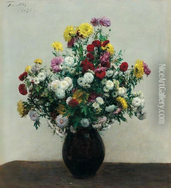 Chrysanthemes Oil Painting - Ignace Henri Jean Fantin-Latour
