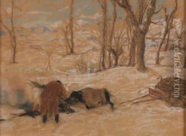 Il Cavallo Stremato Dal Freddo Oil Painting - Silvio Bicchi
