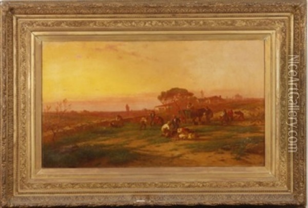 Landscape With Peasants Oil Painting - George Washington Nicholson