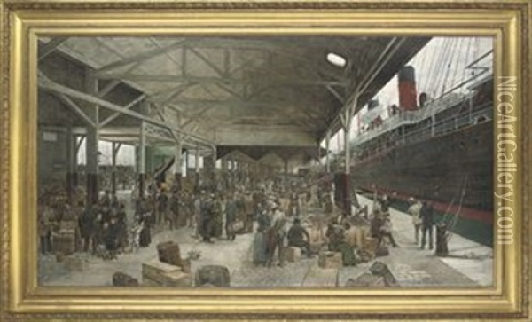 L'embarquement De La Normandie Au Havre Oil Painting - Theophile (fils) Poilpot
