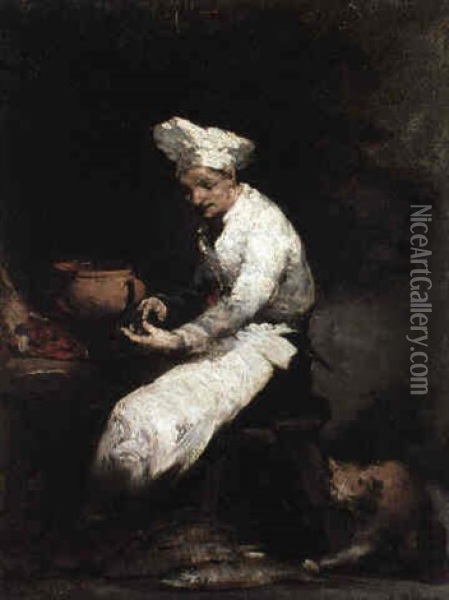 The Cook And The Cat Oil Painting - Theodule Ribot