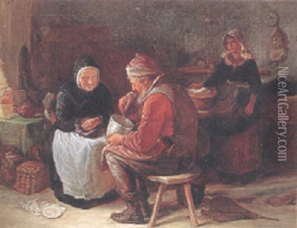 Interior Med Aldre Par Och Ung Kvinna Oil Painting - John Burr